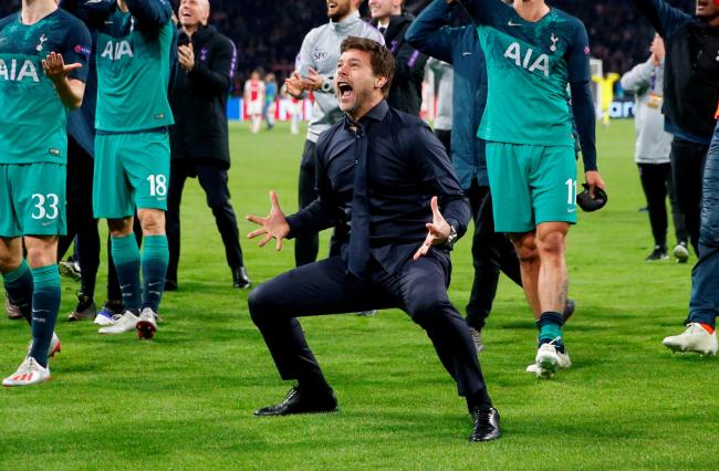 A euphoric Mauricio Pochettino celebrates after Spurs' remarkable success. Picture: Action Images